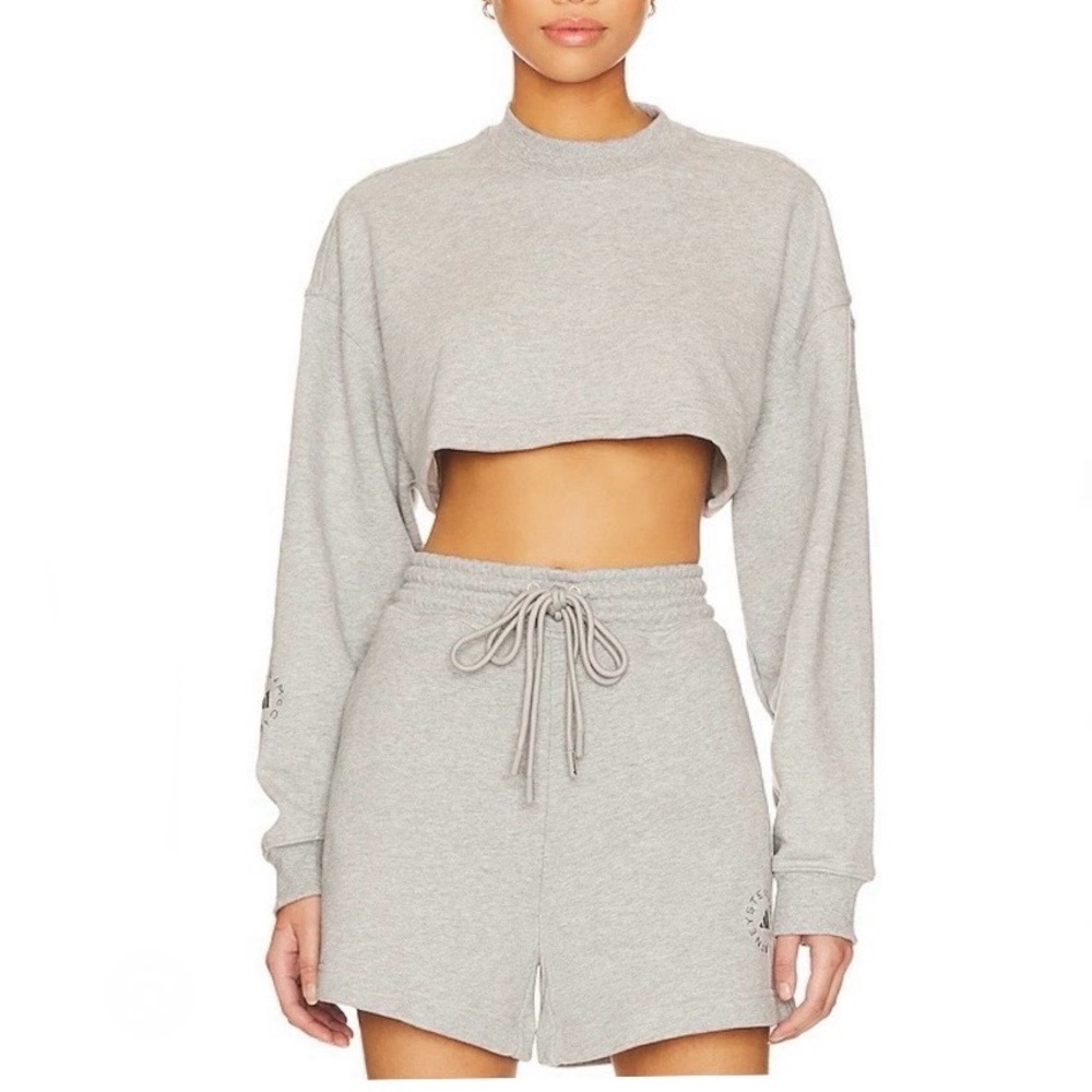 Adidas by Stella McCartney Cropped Sportswear Sweatshirt in Gray Size Me…
